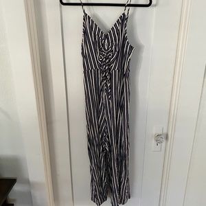 Spaghetti strap, striped jumpsuit with keyhole cut